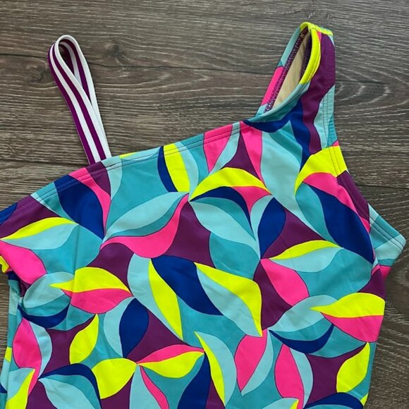 Lands' End Blue Pink One Piece Swimsuit Swimwear Size 14 - Picture 3 of 9